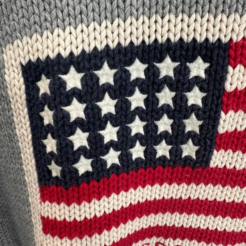 Polo Jeans Co. Ralph Lauren Gray Flag Knit Sweater Unisex XL 100% Cotton - Picture 6 of 8